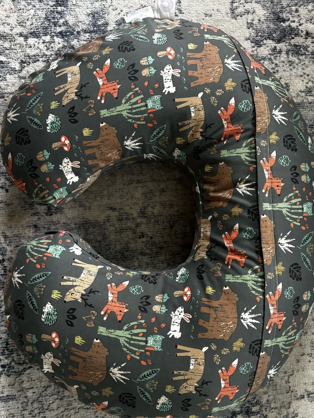 Forest Animal Nursing Pillow - Gray with Rust and Cream Accents